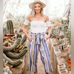 Multicolored Striped Coastal Beachy Wide Leg Cropped Pant sz Medium